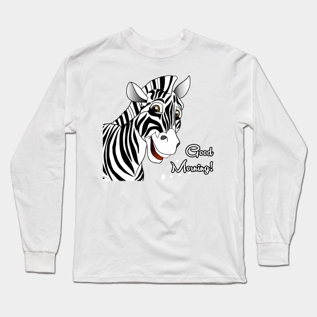 Good Morning! Cute Zebra Illustration Long Sleeve T-Shirt by sofiartmedia